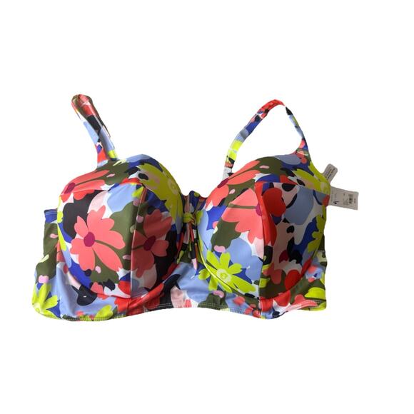 Lane Bryant Cacique Swim Lightly Lined Balconette Top 44G Underwire Floral NEW - Picture 1 of 8